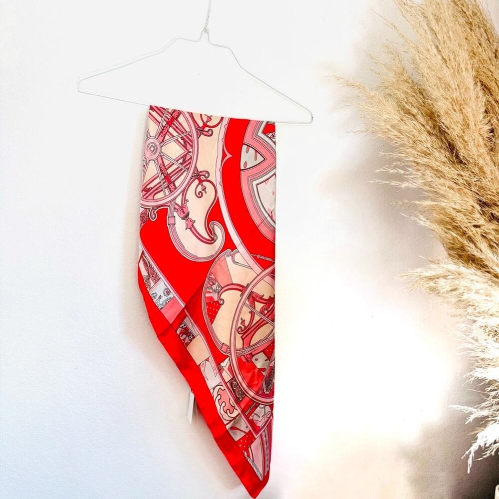 NEW HERMES Box Pink White Red Silky Print Washington's Carriage Scarf 140